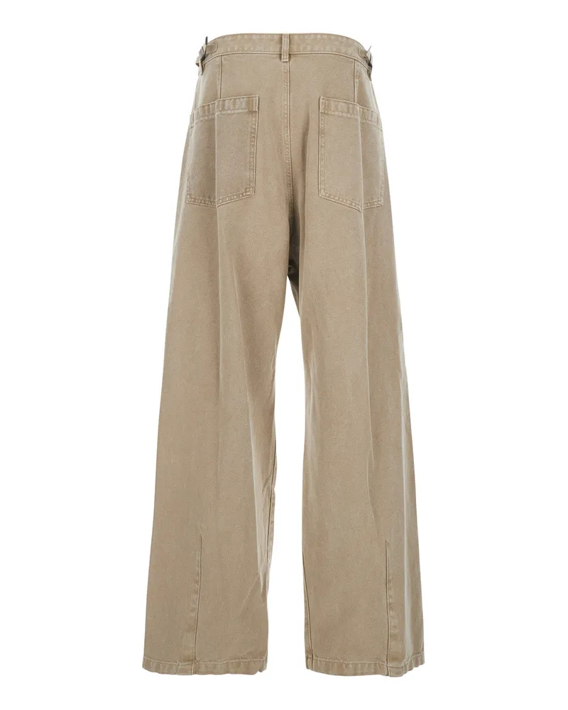Wooyoungmi Men's Beige Pants With Belt Loops Cotton Trousers Beige