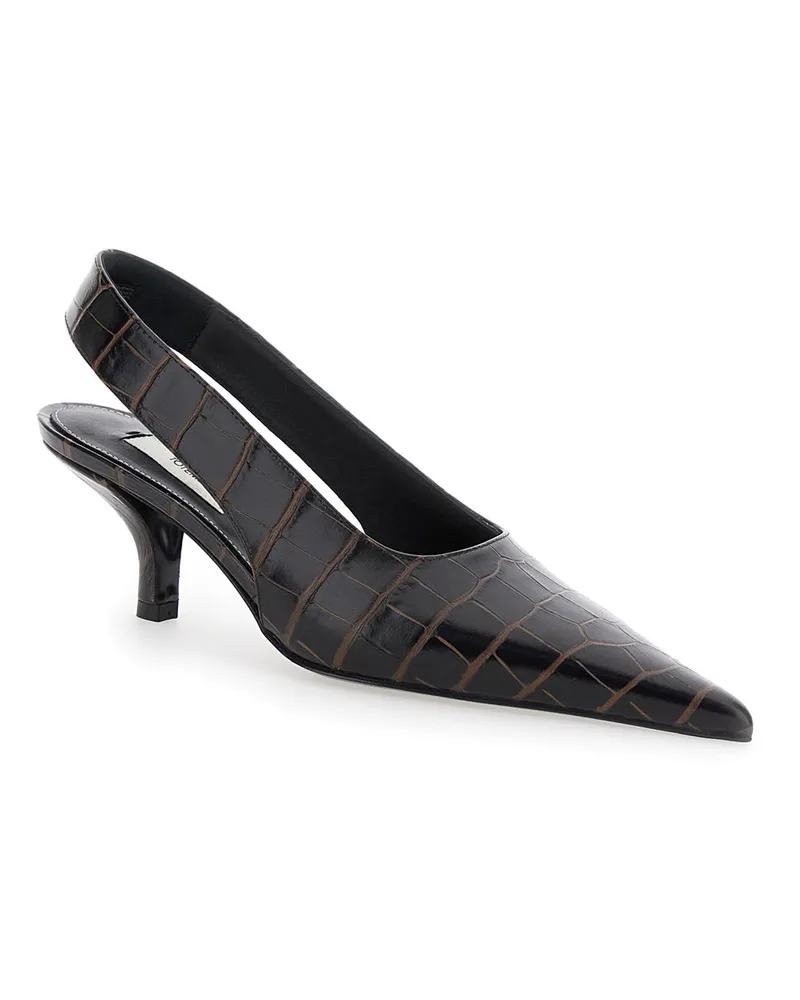 Totême Women's Brown Slingback Pumps With Kitten Heel Cow Leather Brown