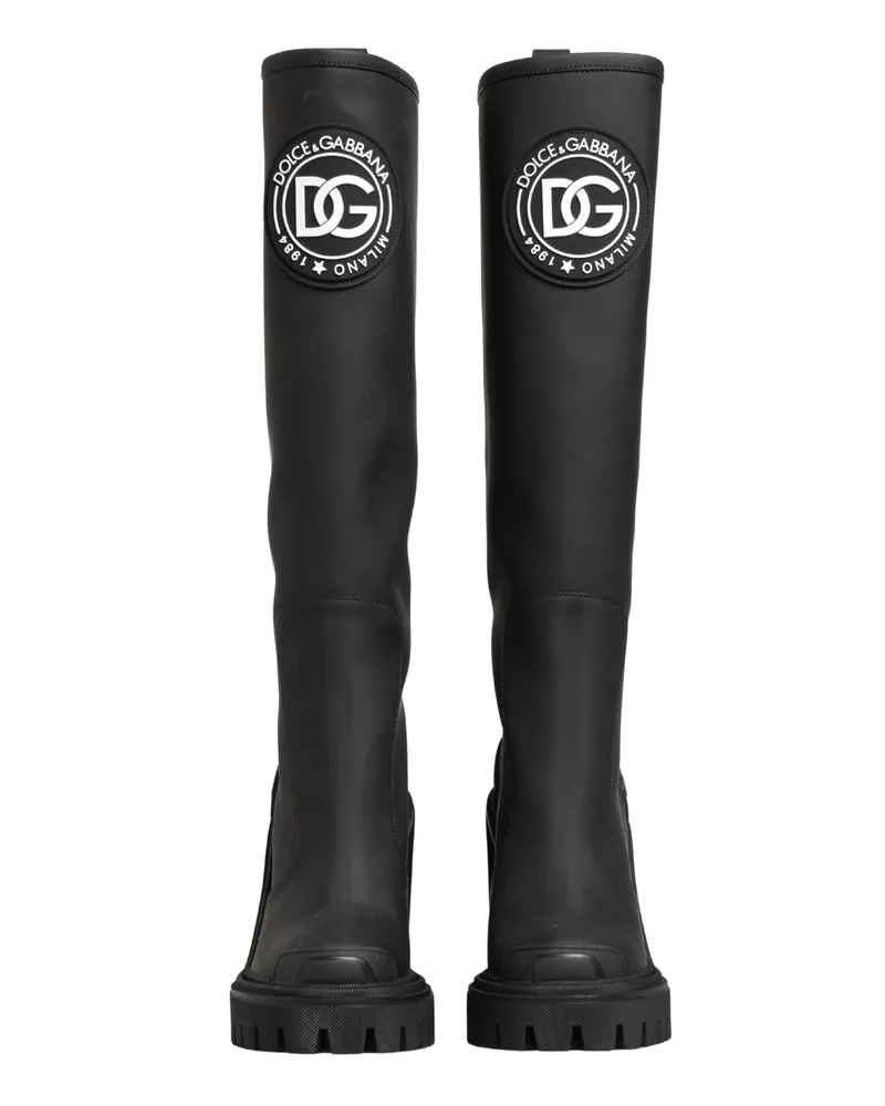 Dolce & Gabbana Women's Black Rubberised Leather High Boots Shoes Black