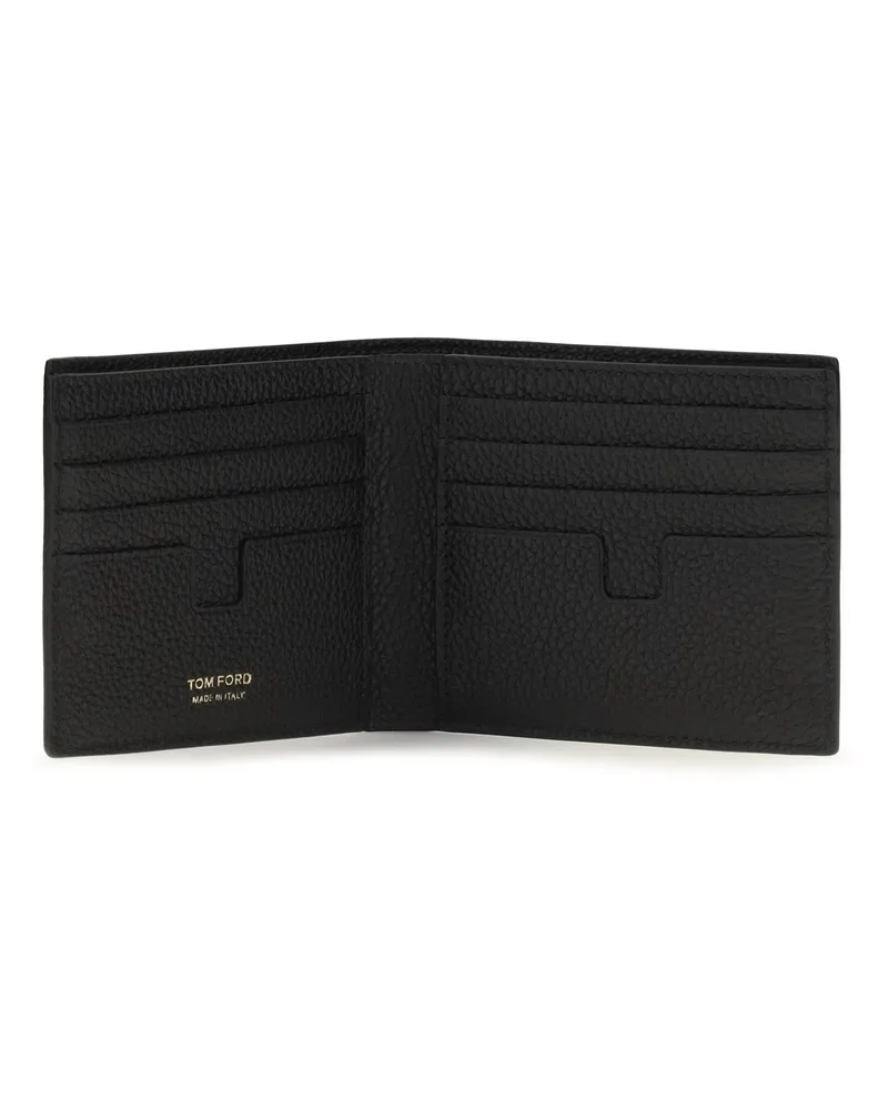 Tom Ford Men's Bifold Wallet Black Pebbled Calf Leather Umbrellas Black