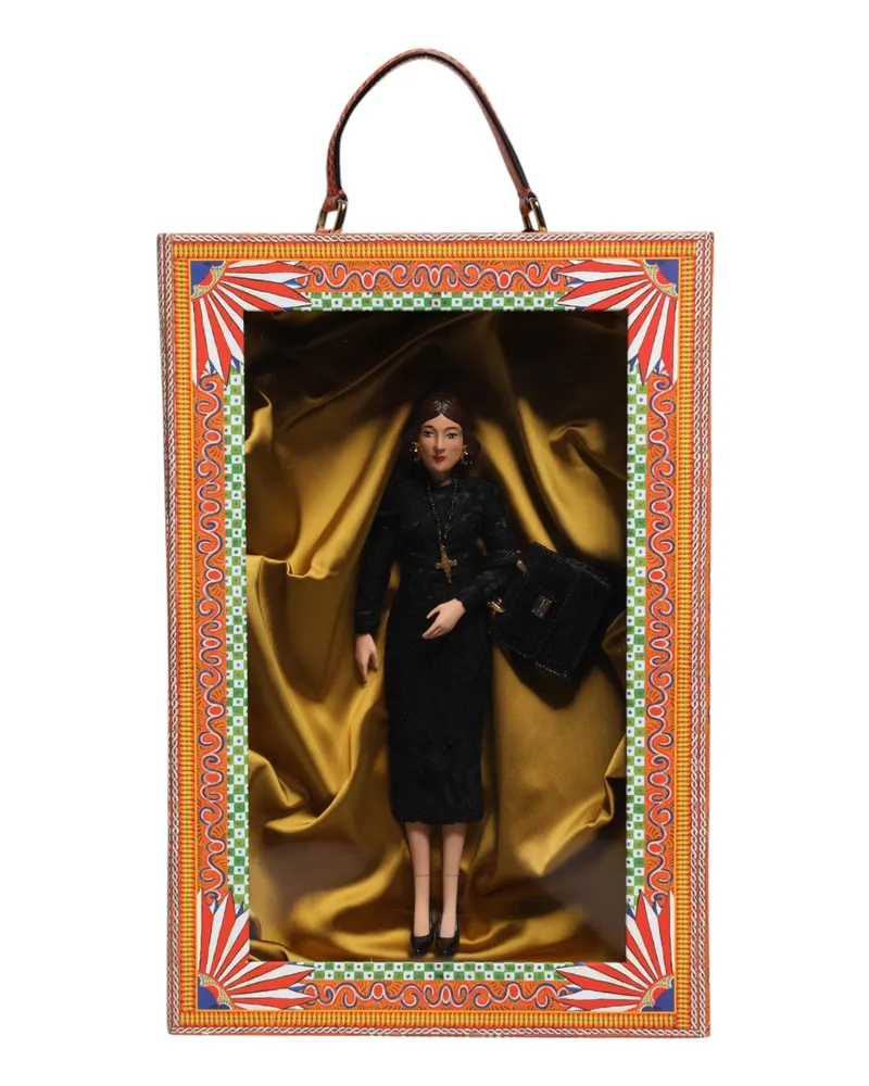 Dolce & Gabbana Black Dress Ceramic Porcelain Fashion Leather Sicily Dolls Silk Accessory Multicolor