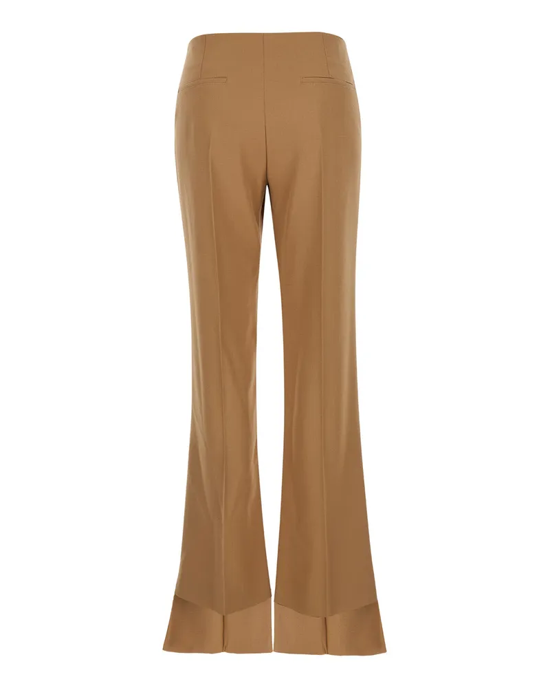 Chloé Women's Beige Flared Pants With Asymmetric Hem Sheep Wool Trousers Beige