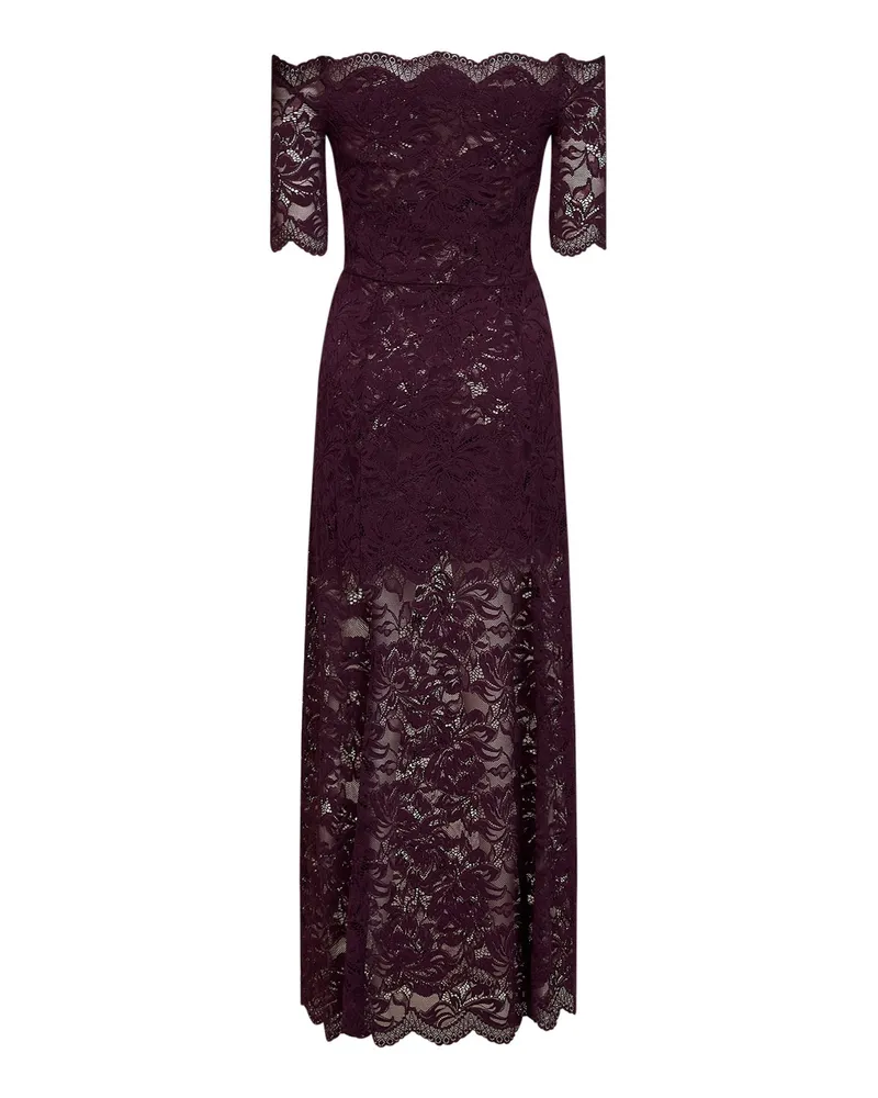 Paco Rabanne Women's Layered Lace Long Dress Magenta Purple Polyamide Purple