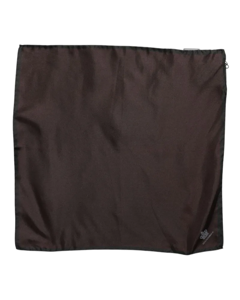 Dolce & Gabbana Brown Dg Crown Silk Square Men Foulard Scarf Brown
