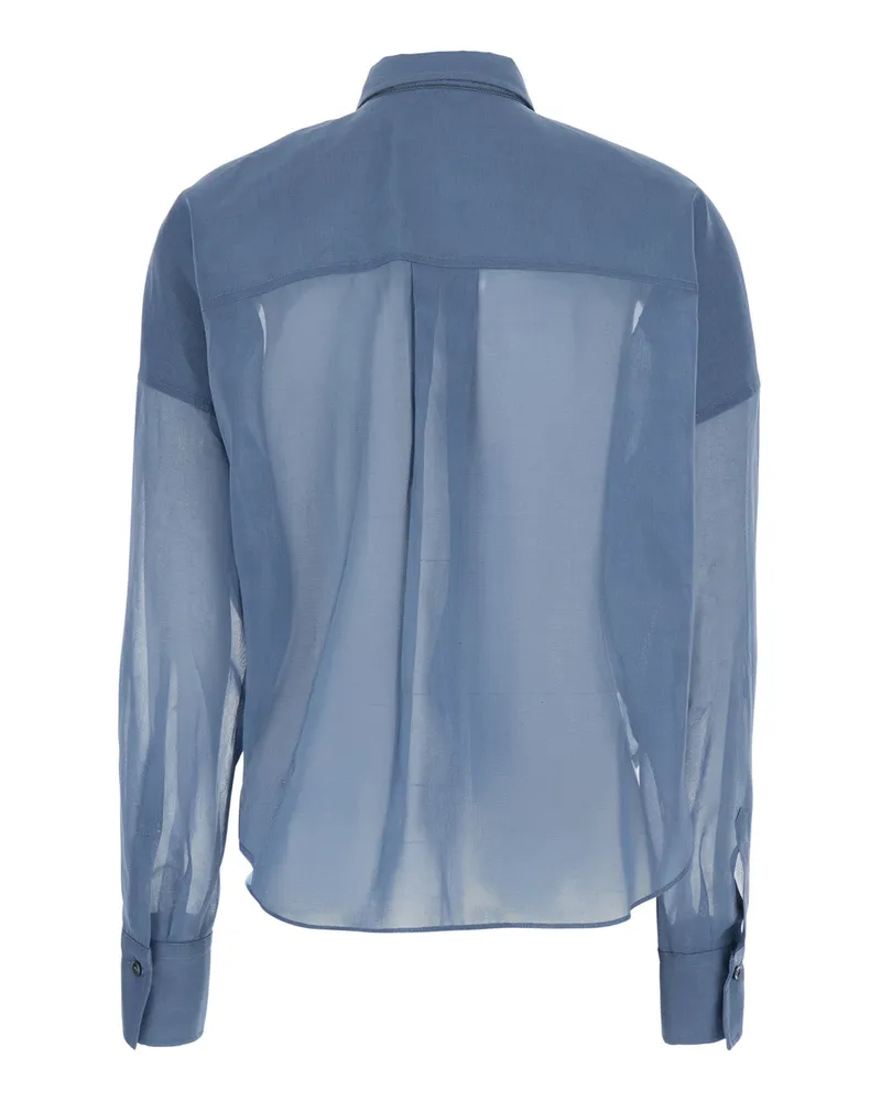 Brunello Cucinelli Women's Shirt With Off-Centre Closure Blue Cotton Blouses Blue