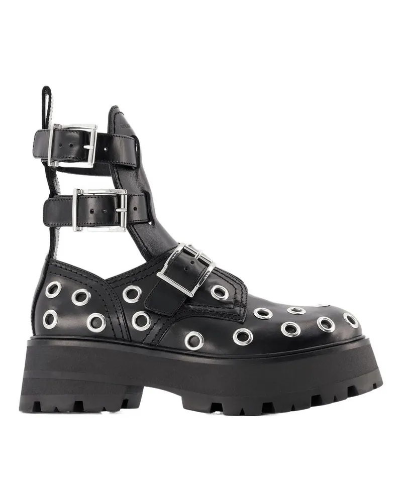 Alexander McQueen Women's Eyelet-Studded Leather Ankle Boot Black Black