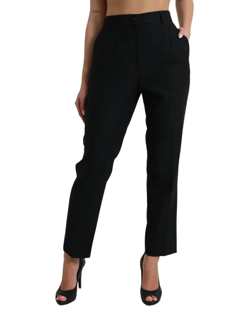 Dolce & Gabbana Women's Black Wool High Waist Straight Pants Nylon Elastane Black