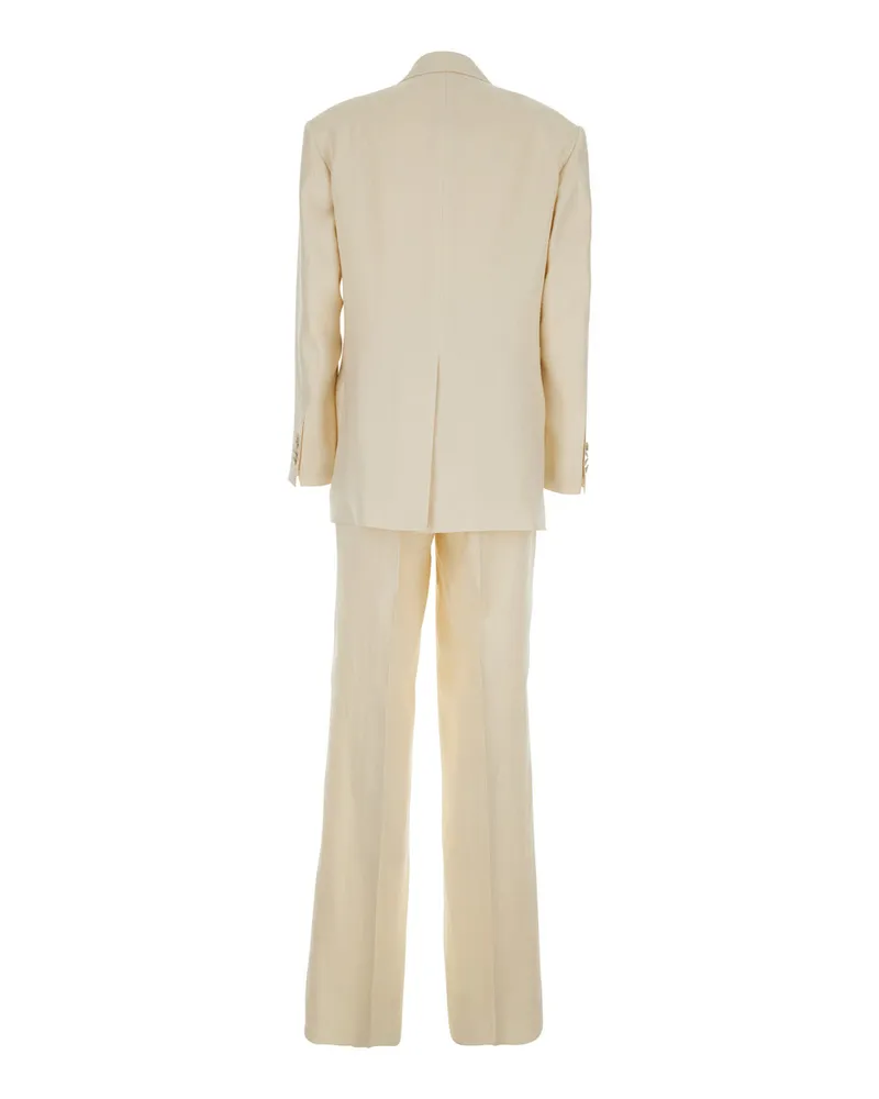 Tagliatore Women's Double-Breasted Linen Suit White Trouser Suits White