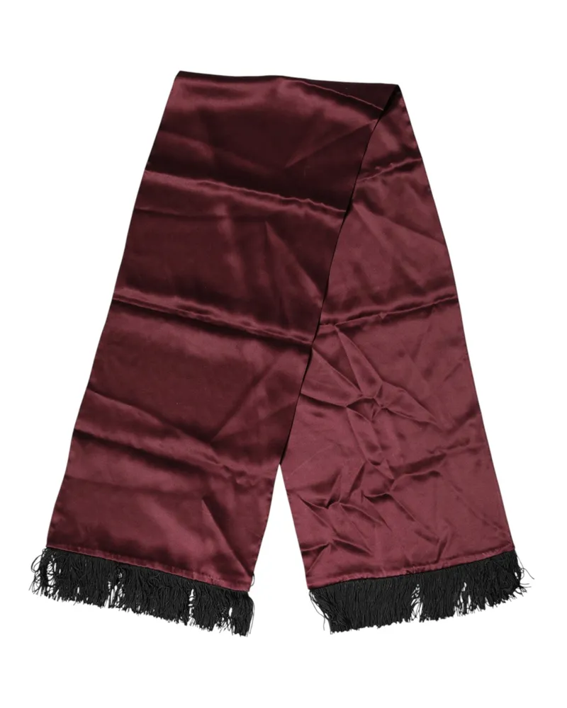 Dolce & Gabbana Men's Maroon Silk Satin Fringes Neck Foulard Scarf Maroon