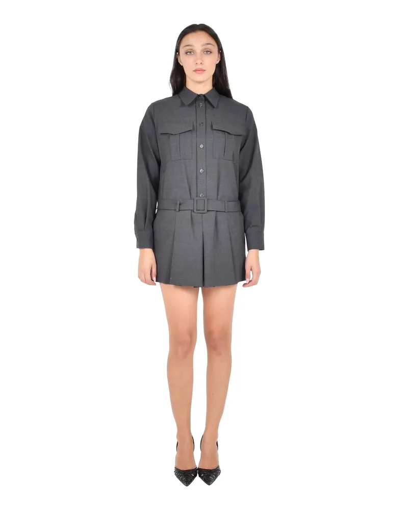 P.A.R.O.S.H. Women Dress With Flap Pockets And Belt Anthracite Virgin Wool Gray