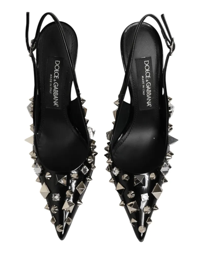 Dolce & Gabbana Women's Black Studded Leather Heels Slingbacks Shoes 100lf Black