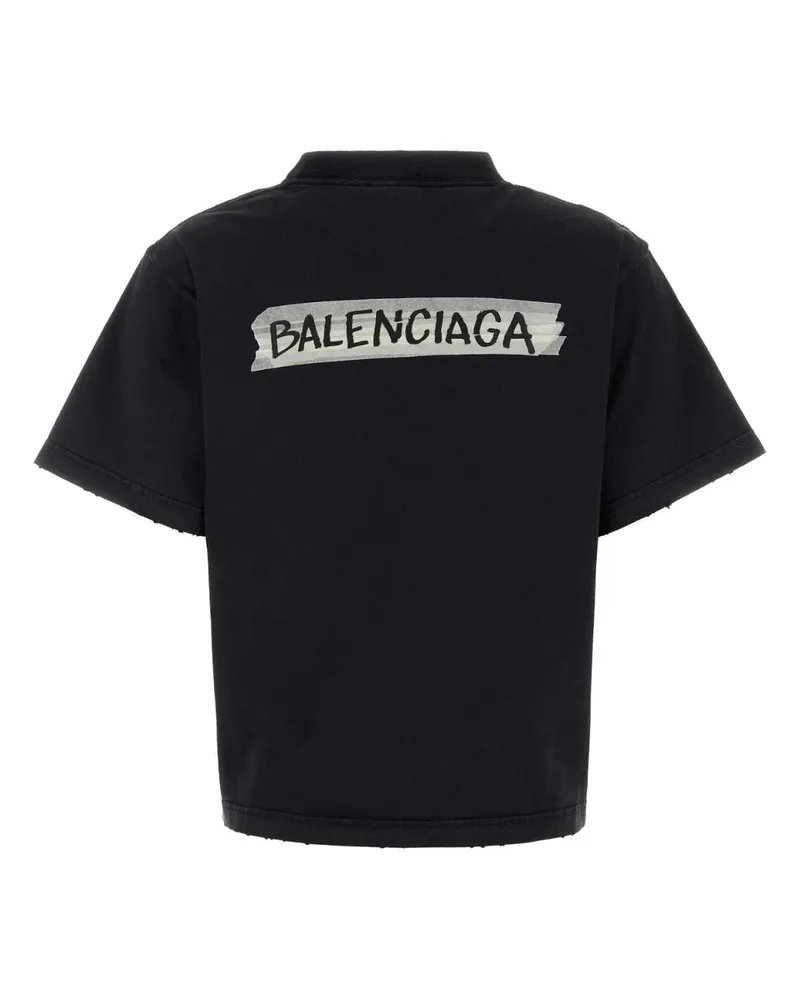 Balenciaga Women's Logo-Embroidered T-Shirt Black Cotton Elastane Black