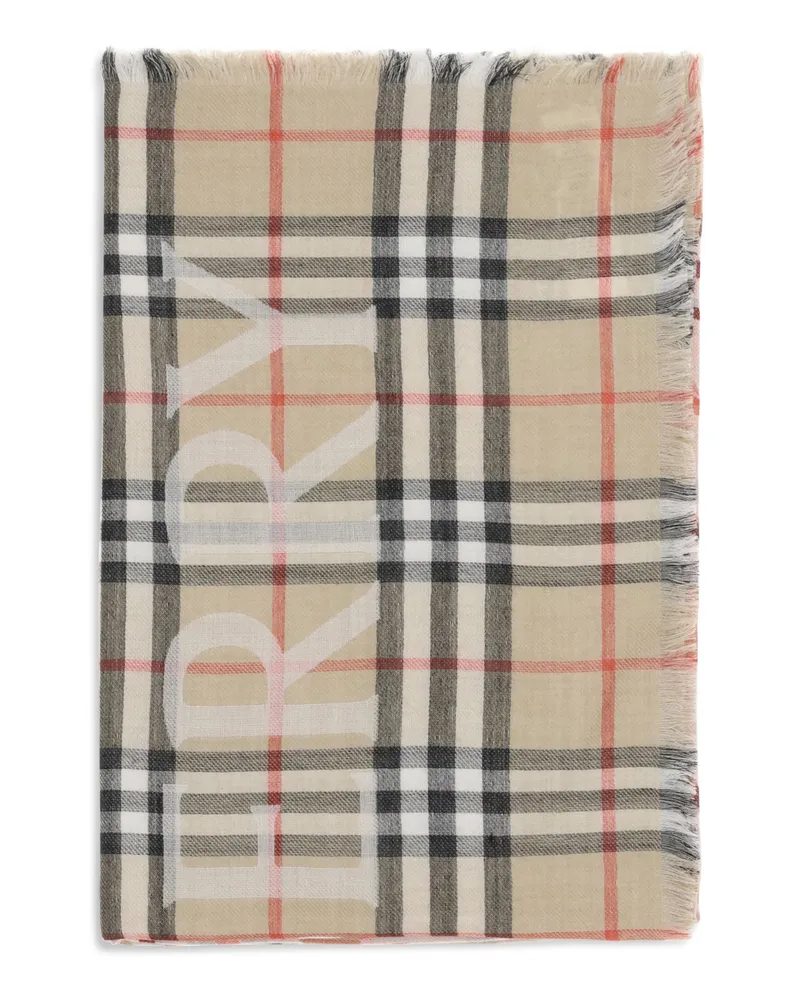Burberry Men's Wide Wool And Silk Check Scarf With Ekd Sand Wool; Scarfs Beige
