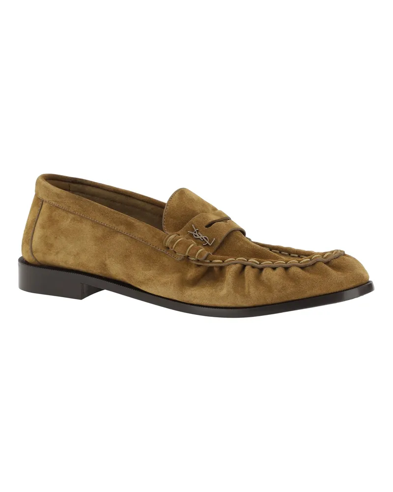 Saint Laurent Men's Le Loafer Suede Loafers Camel Calf Leather Bos Taurus Brown