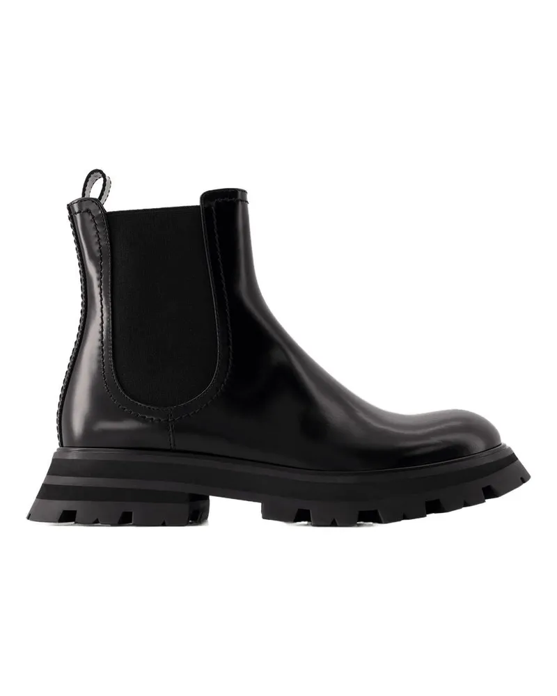 Alexander McQueen Women's Polished Leather Chelsea Boot Black Black