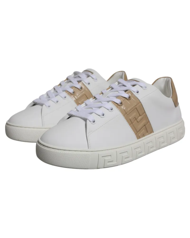 Versace White Brown Greca Print Tpu Low Top Men Sneakers Shoes White