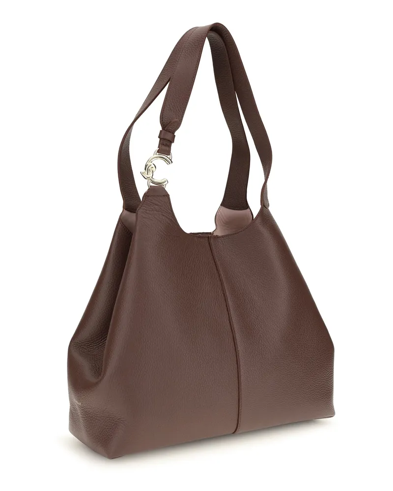 Coccinelle Women's Large C-Easy Tote Bag Berry Calf Leather Bos Taurus Shoulder Brown