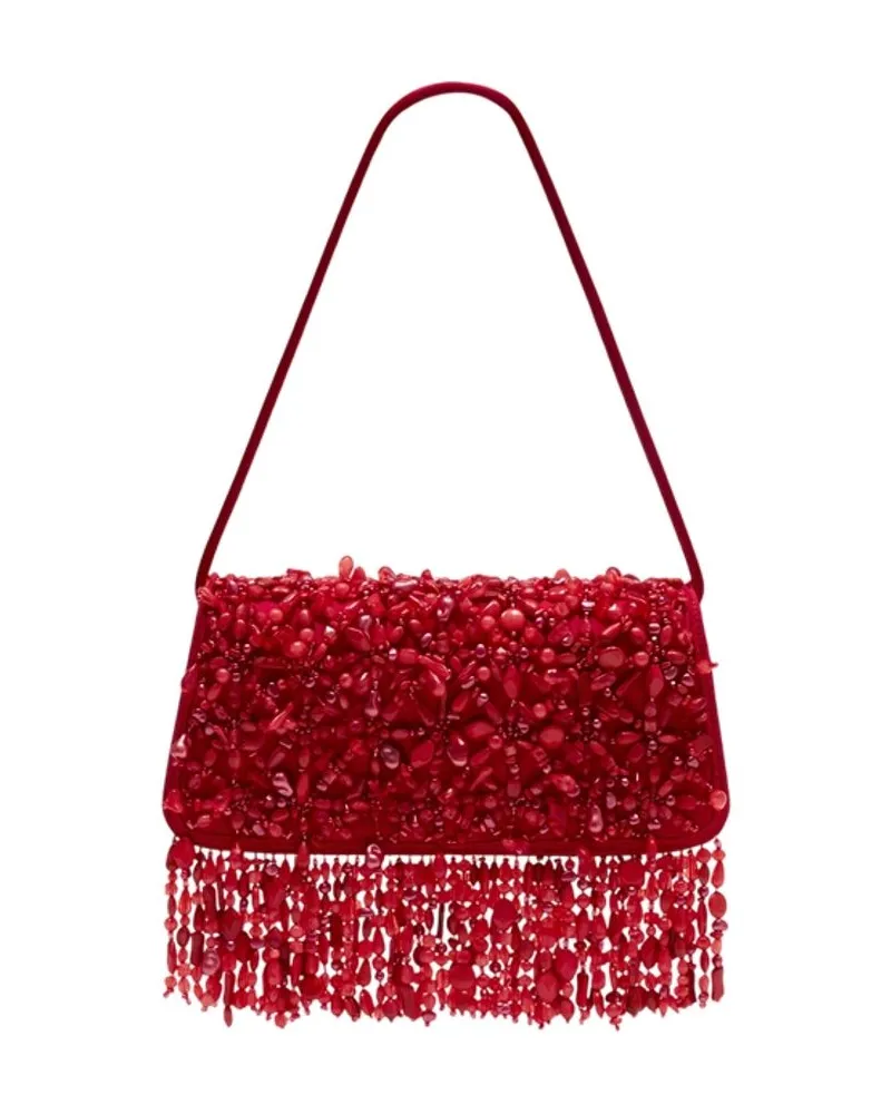 Cult Gaia Women's Beaded With Fringe Shoulder Bag Red Synthetic Red