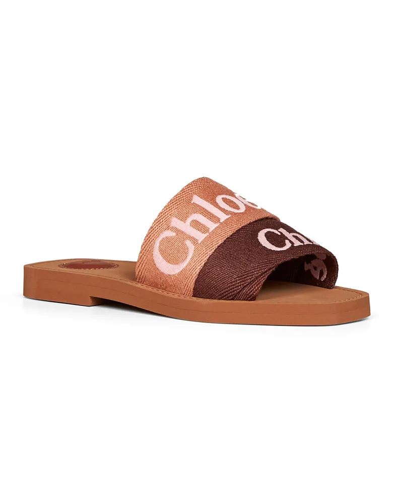 Chloé Women's Flat Sandals Woody Coffee-Pink Linen Multicolour Brown