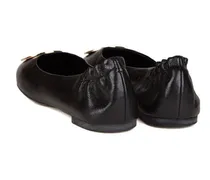 Gold-Logo Leather Ballet Flat — Black