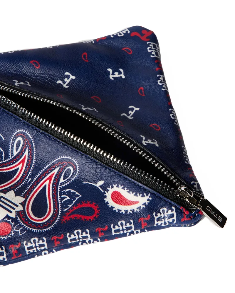 Etro Men's Paisley Print Logo Pouch Bag Blue Navy