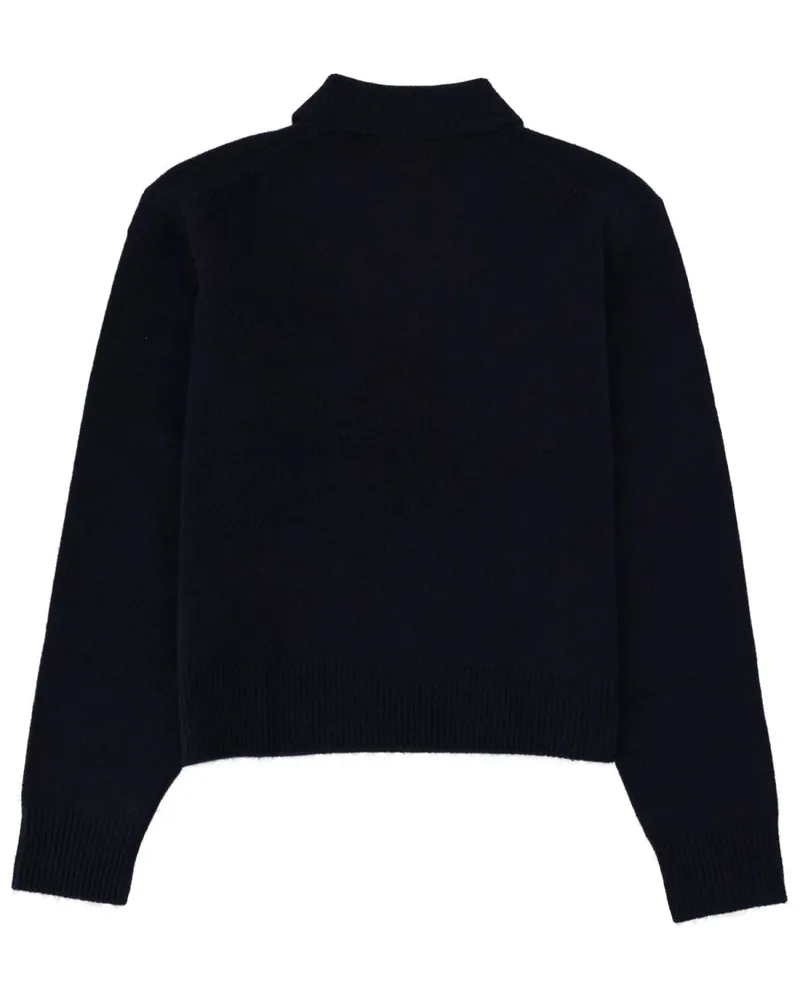 SPORTY & RICH Cashmere-Wool Blend Polo Shirt — Blue Blue