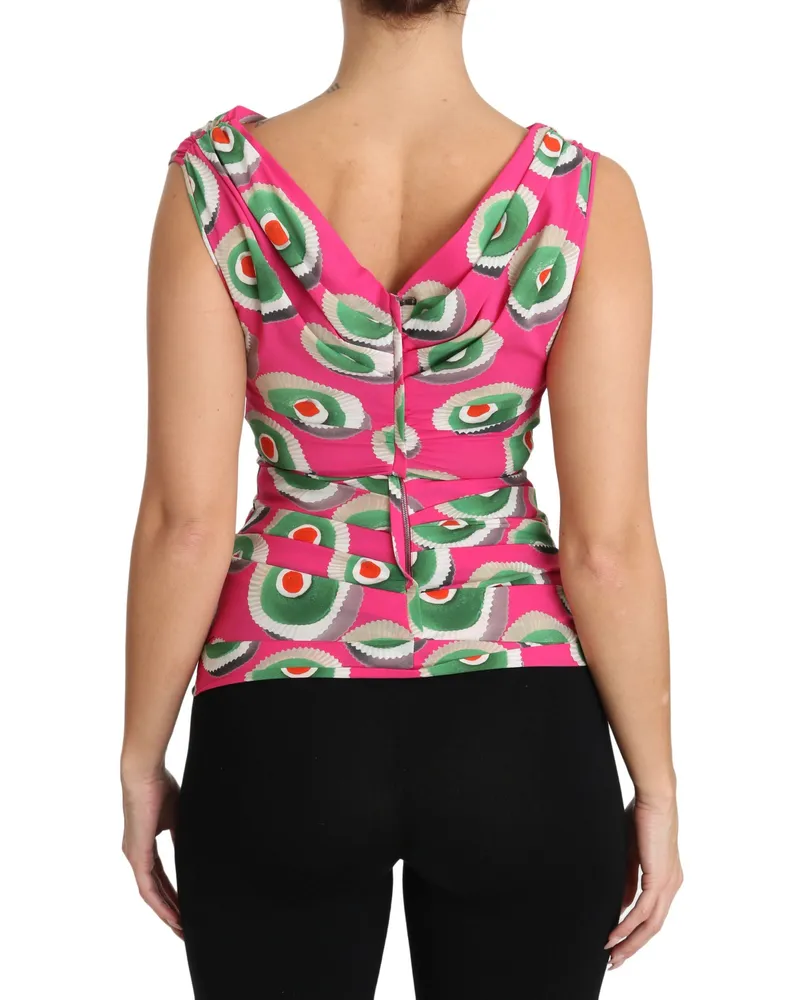 Dolce & Gabbana Women Pink Silk Stretch Sicilian Cake Top Pink