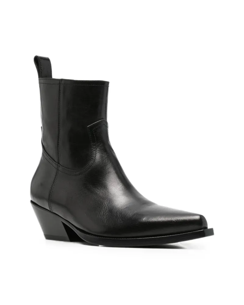 Ann Demeulemeester Pointed-Toe Block Heel Ankle Boot — Black Black