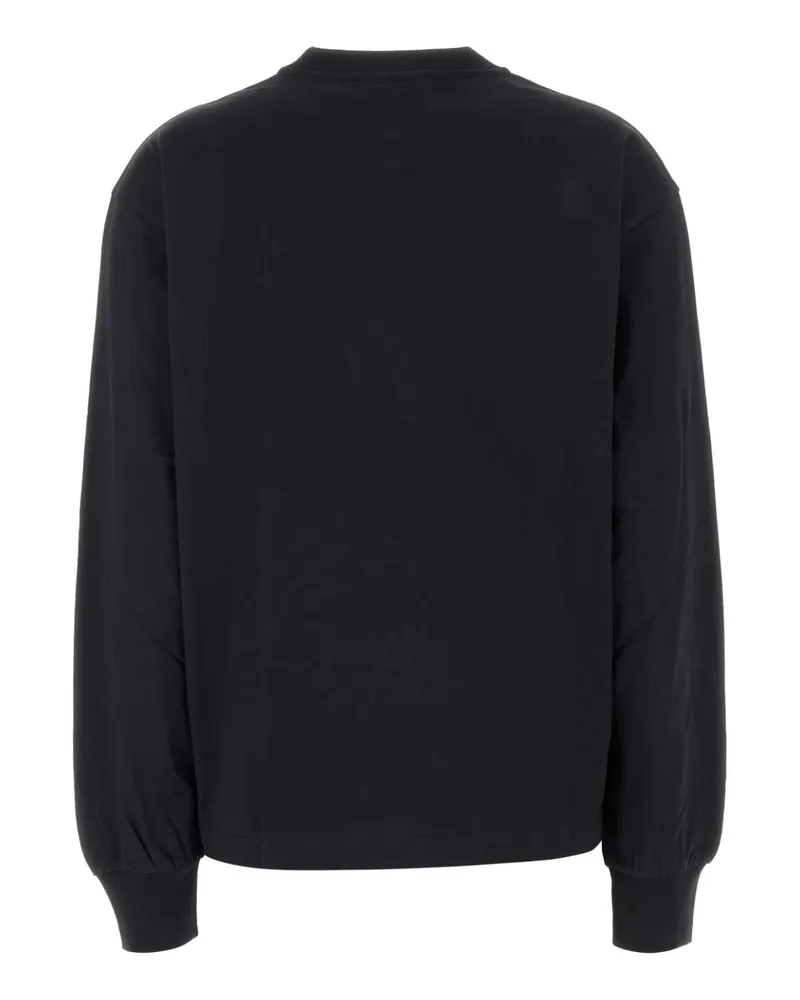 Ganni Women Basic Cotton Jersey Longsleeve Flower Print Phantom Maglie Sweater Black
