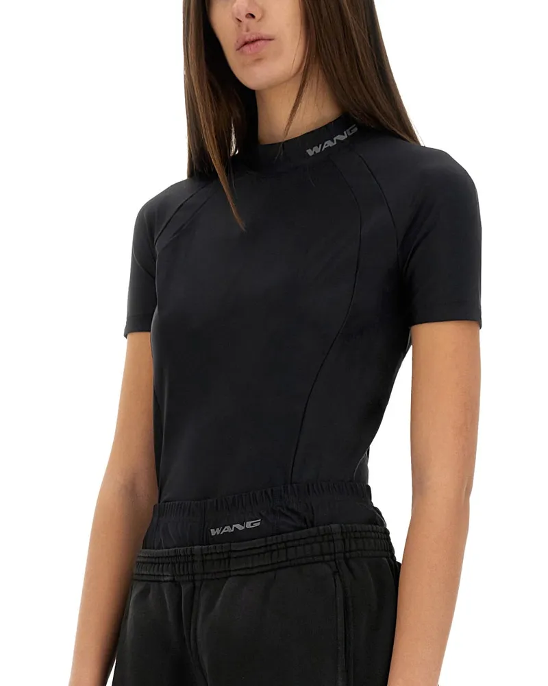 Alexander Wang Logo-Embroidered Nylon T-Shirt — Black Black