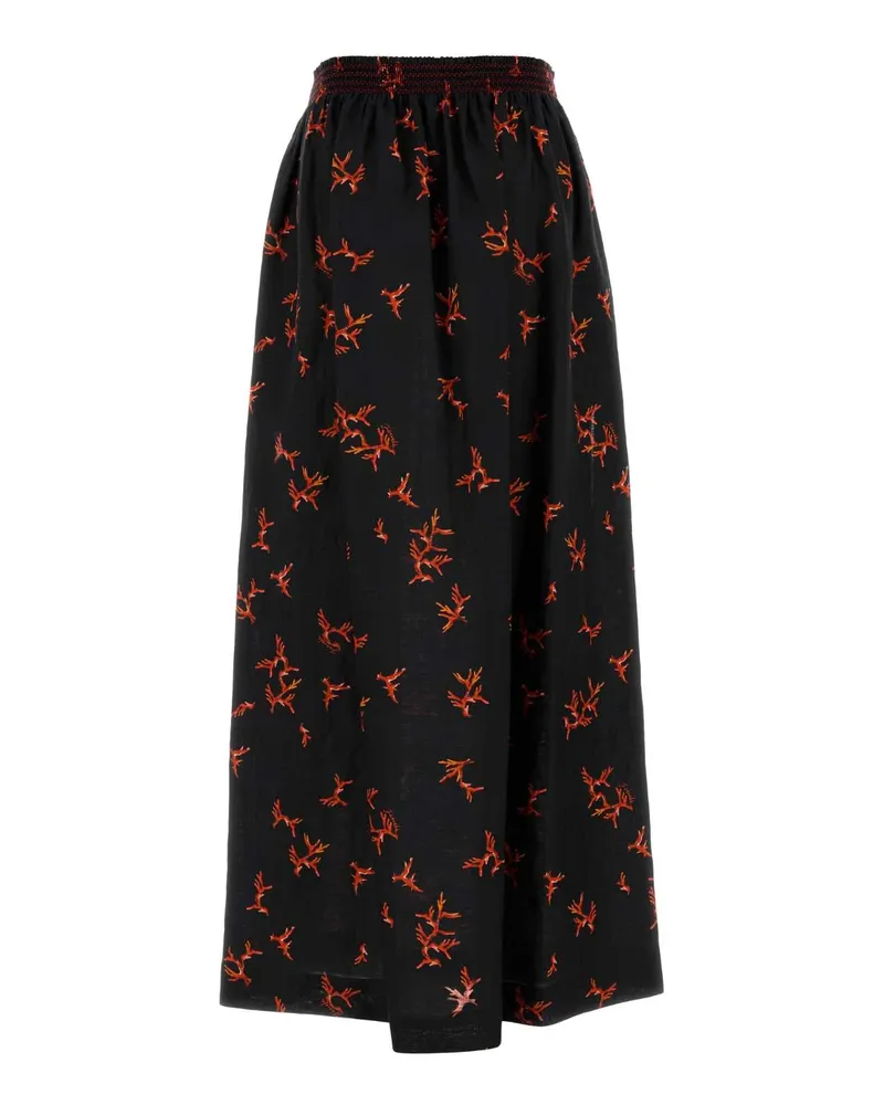 Fendi Women Printed Linen Skirt Black+marsala Exterior: Gonne Black