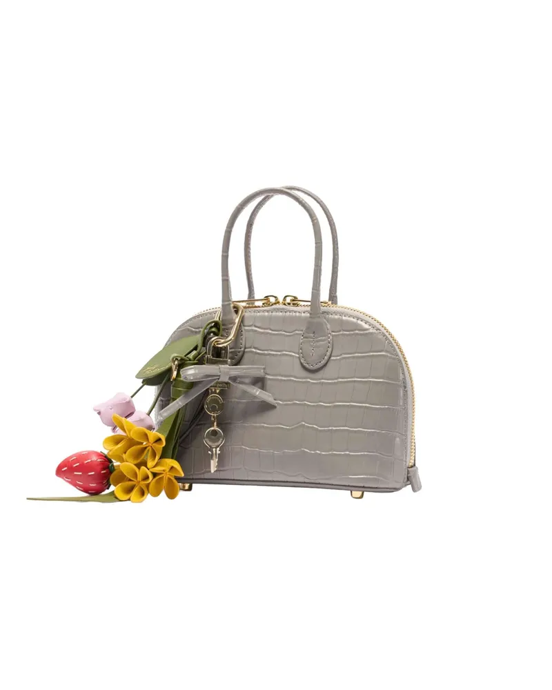 Self-Portrait Crocodile-Embossed Calf Leather Mini Bag — Gray Gray