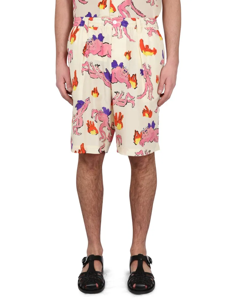 Marni Silk Print Bermuda Shorts — Ivory Ivory