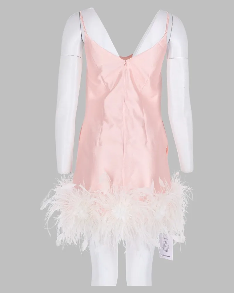 Self-Portrait Feather-Trim Taffeta Mini Dress — Pink Pink