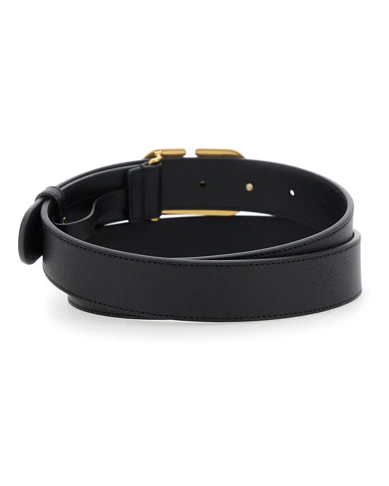 Valentino Garavani VLogo Hammered Leather Belt — Black Black