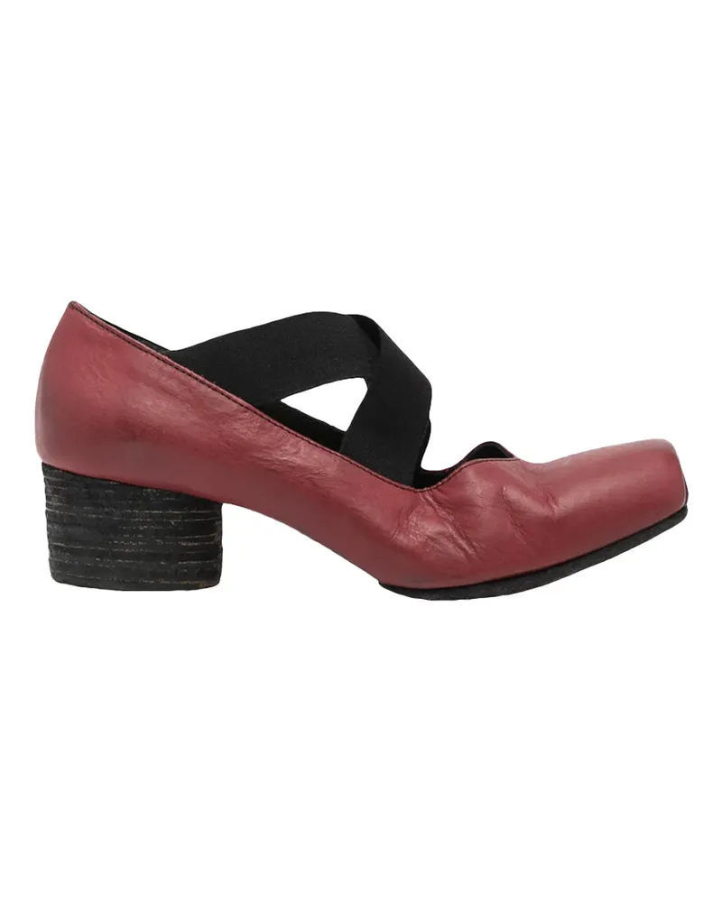 Uma Wang Leather Block Heel with Crossover Strap Heels — Red Red