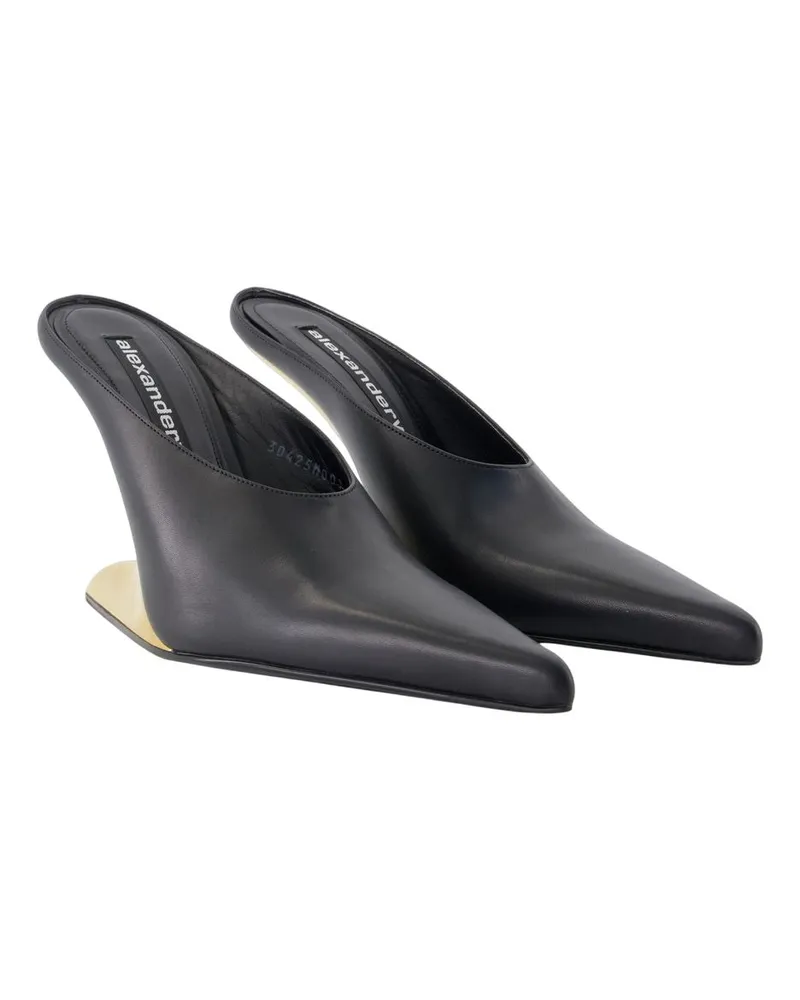 Alexander Wang Women's Boomerang 105mm Wedge Slides -  Leather Black Calfskin Shoes Flat-Shoes Black