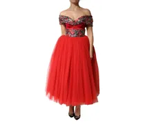 Floral Off-Shoulder Dress — Red