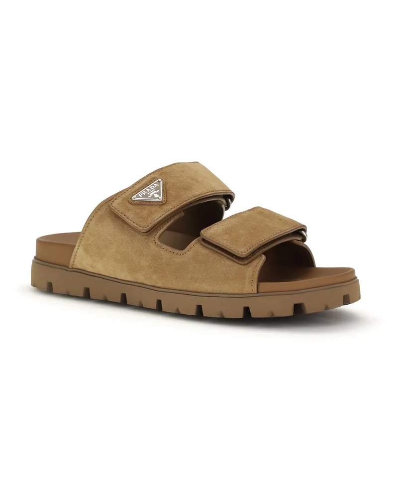Prada Men's Suede Sandals Cannella Calf Leather Bos Taurus Beige