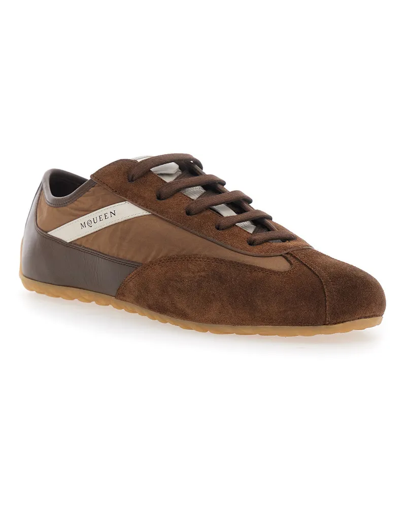 Alexander McQueen Men's Low Top Sneakers Boxe Brown Suede Calf Leather Trainers Brown
