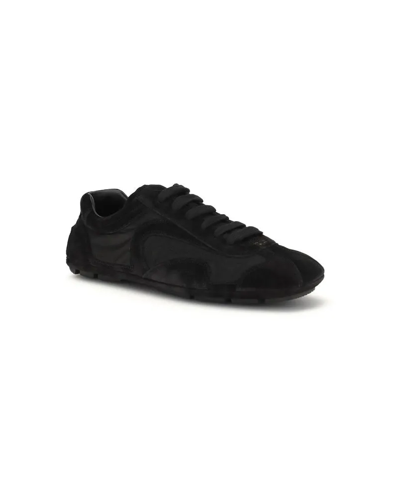 Prada Men's Black Calf Leather Bos Taurus Athletic Sneakers Black