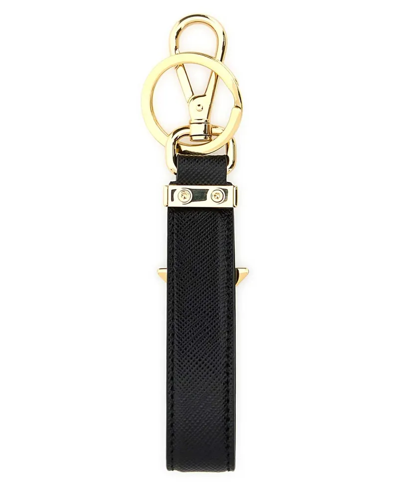 Prada Women's Black Leather Key Ring Nero Acciaio-Vitello Portachiavi Keychains Black