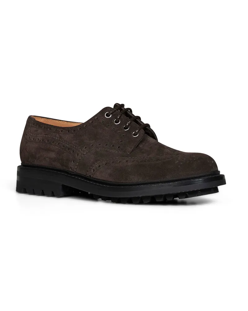 Church's Men's Derby Mc Pherson Suede Ebony Brown Calf Leather Lace-Up Shoes Flat Brown