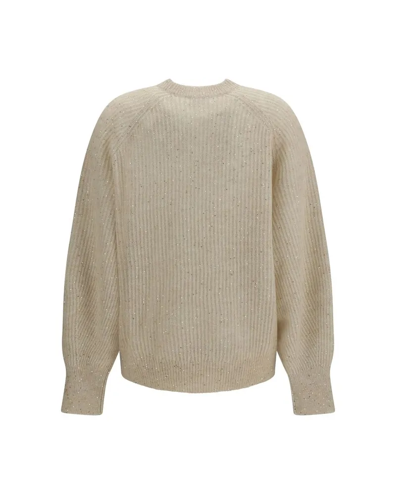 Brunello Cucinelli Sequin-Embellished Mohair Blend Sweater — Beige Beige