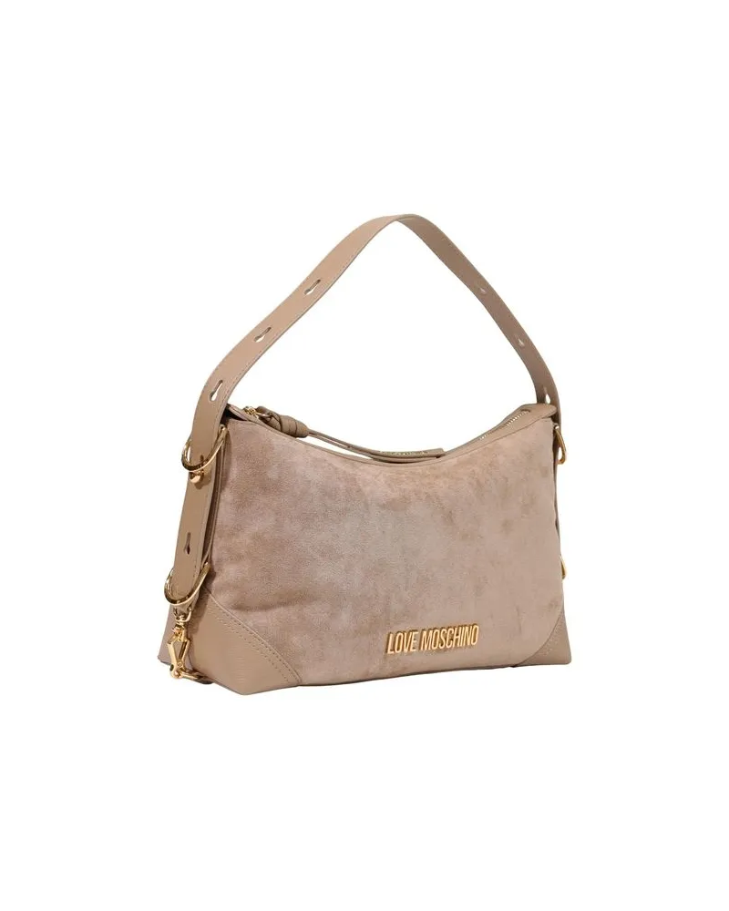 Moschino Women's Suede-Effect Polyester Shoulder Bag Beige Beige