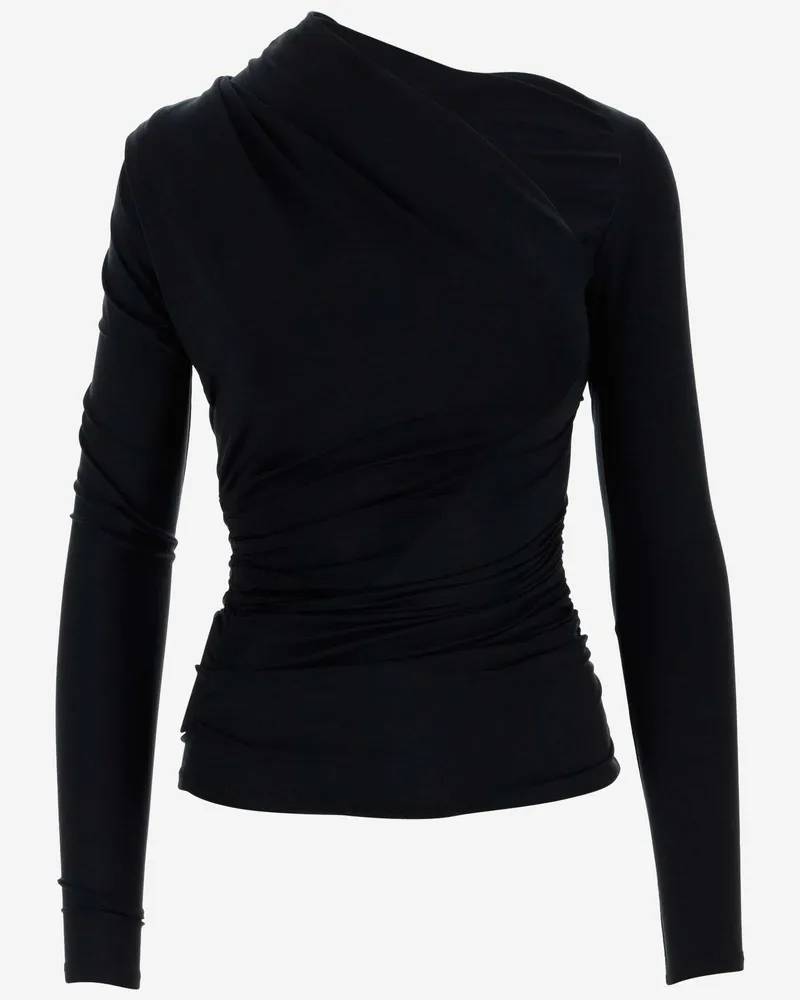 Balenciaga Women's Top Asymmetrical Cupro Blend Black Tops Black