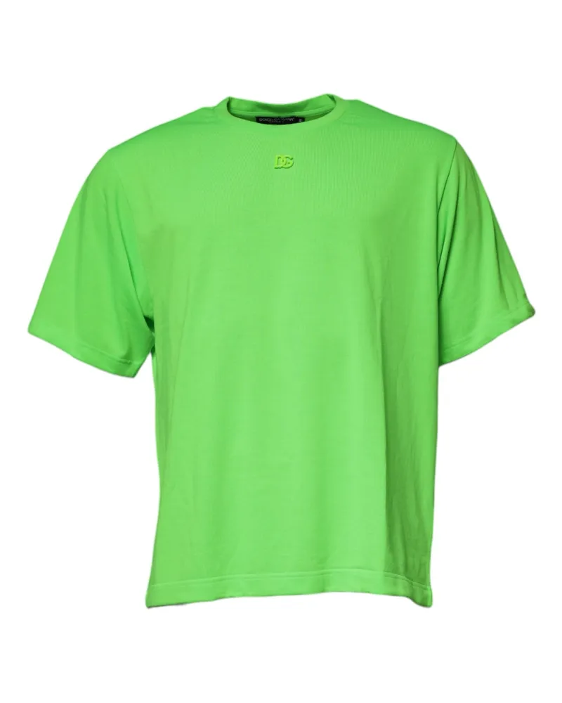 Dolce & Gabbana Men's Green Dg Logo Cotton Crew Neck T-Shirt Polyester Green