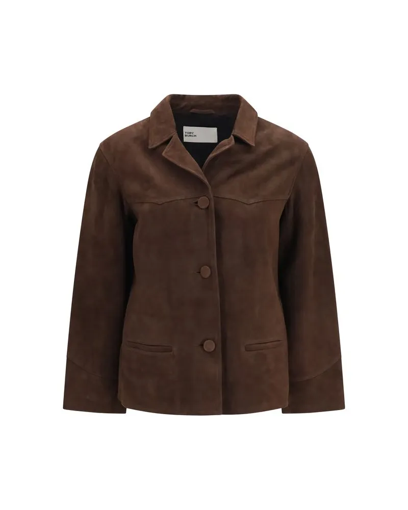 Tory Burch Suede Goatskin Jacket — Brown Brown