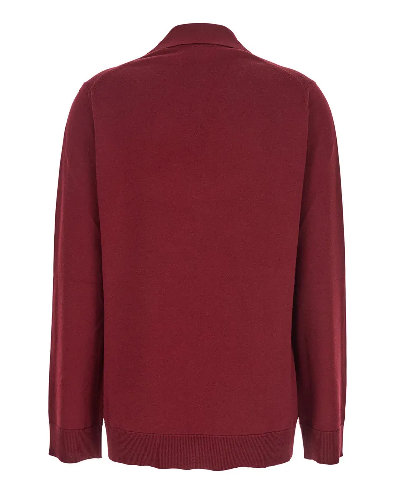 Gucci Women's Bordeaux Polo Collar Sweater With Gg Logo Wool Top Red