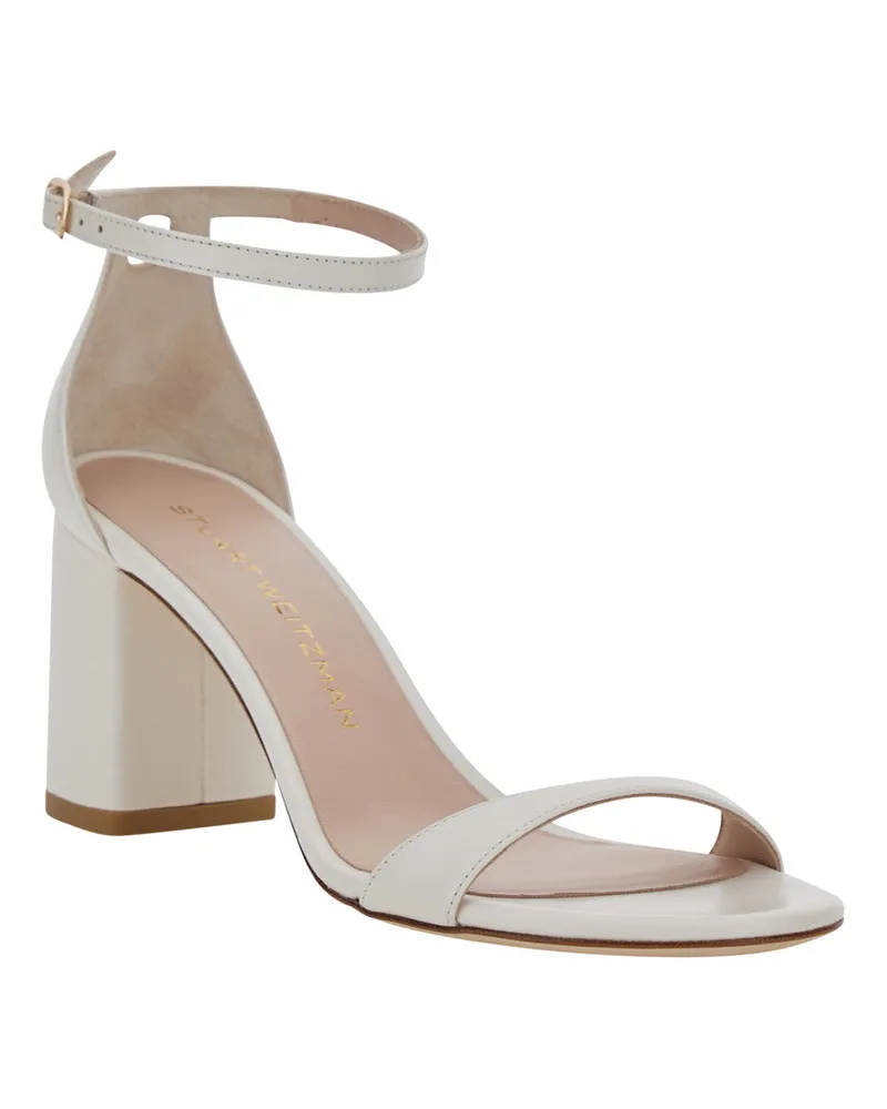 Stuart Weitzman Women's Heeled Sandals Nudist Block 75 White Leather Calf White